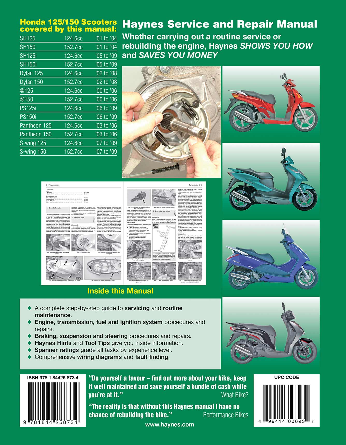 Honda 125 Scooters (SH, SES, NES, PES & FES 125) (2000-2009) Haynes Repair Manual - Image 2