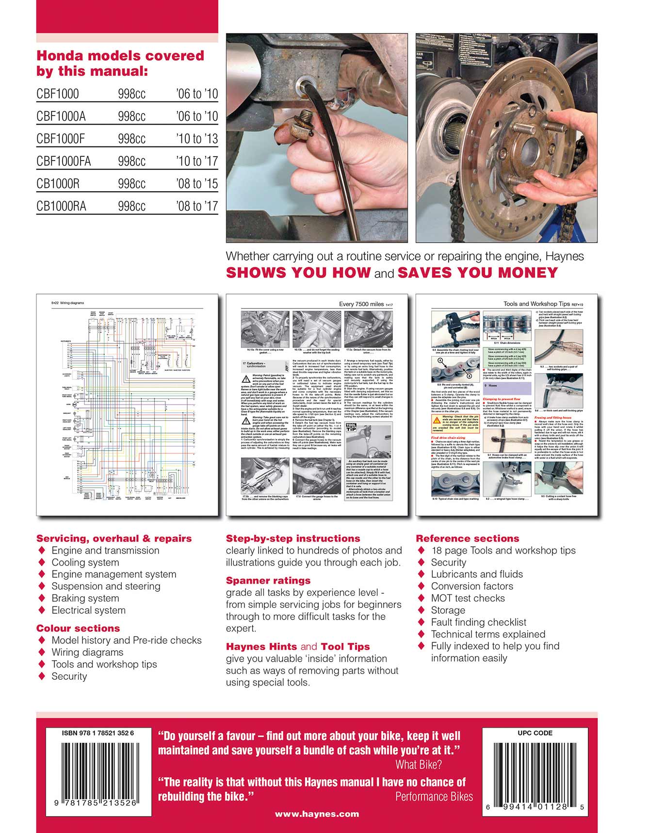 Honda CBF1000 (2006-2010), CBF1000F (2011-2017) & CB1000R (2008-2017) Haynes Repair Manual - Image 3