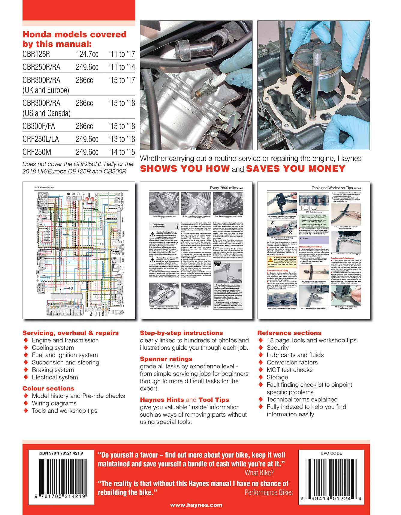Honda CBR125/250/300R, CB300F & CRF250L/M (2011-2018) Haynes Repair Manual - Image 3