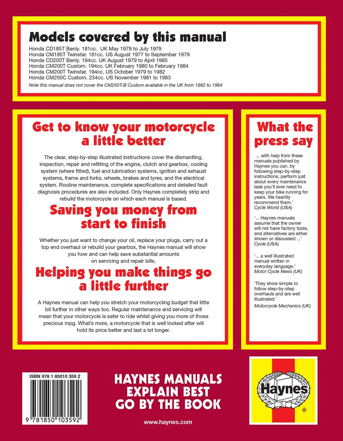 Honda CD/CM185 200T & CM250C 2-valve Twins (1977-1985) Haynes Repair Manual - Image 2