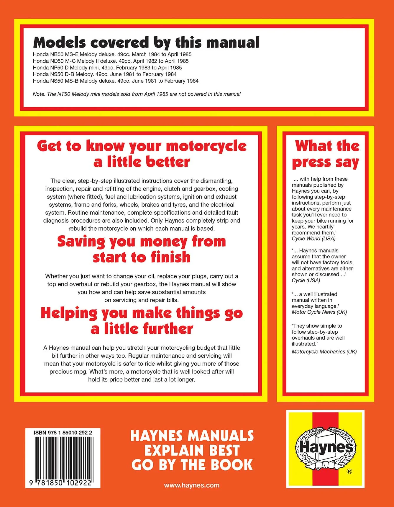 Honda NB, ND, NP & NS50 Melody (1981-1985) Haynes Repair Manual - Image 2