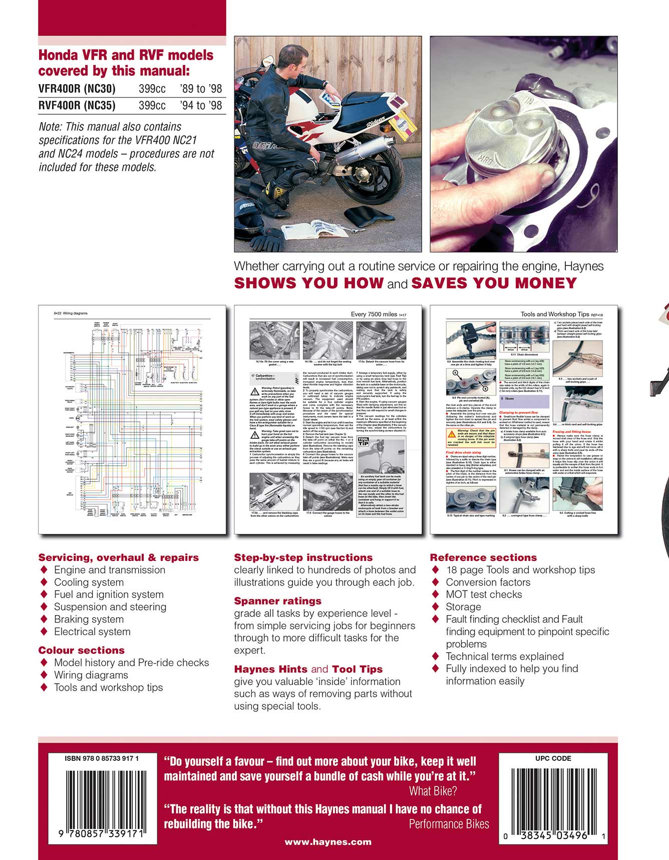 Honda VFR400 (NC30) & RVF400 (NC35) V-Fours (1989-1998) Haynes Repair Manual - Image 2