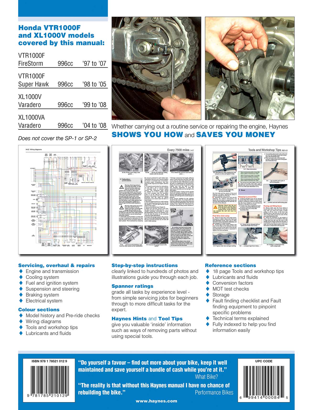 Honda VTR1000F (FireStorm, Super Hawk) (1997-2007) & XL1000V (Varadero) (1999-2008) Haynes Repair Manual - Image 2