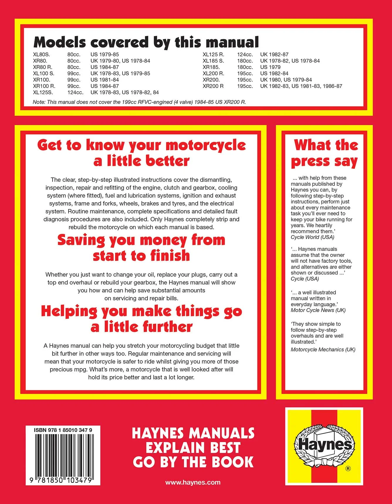 Honda XL/XR 80, 100, 125, 185 & 200 2-valve Models (1978-1987) Haynes Repair Manual - Image 2
