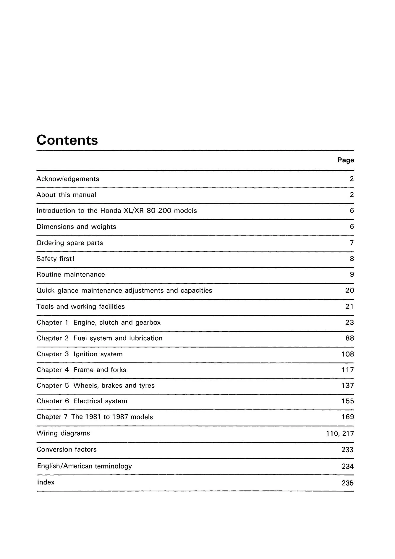 Honda XL/XR 80, 100, 125, 185 & 200 2-valve Models (1978-1987) Haynes Repair Manual - Image 3