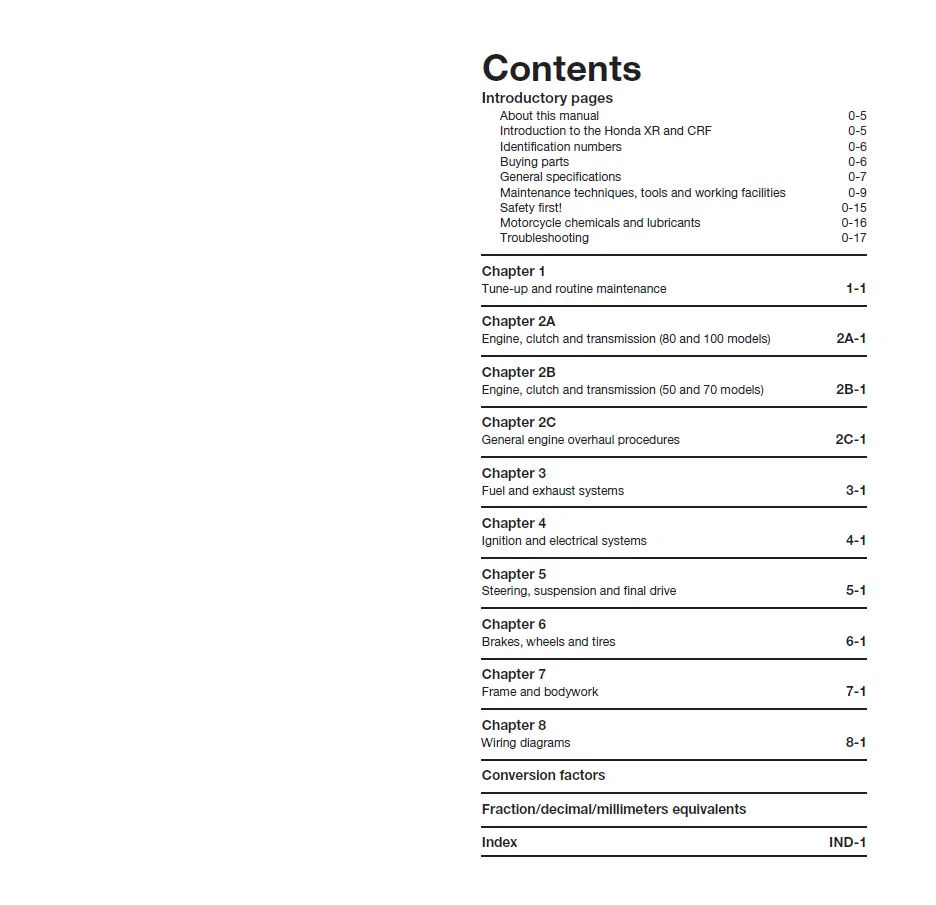 Honda XR50/70/80/100R & CRF50/70/80/100F (1985-2020) Haynes Repair Manual - Image 3