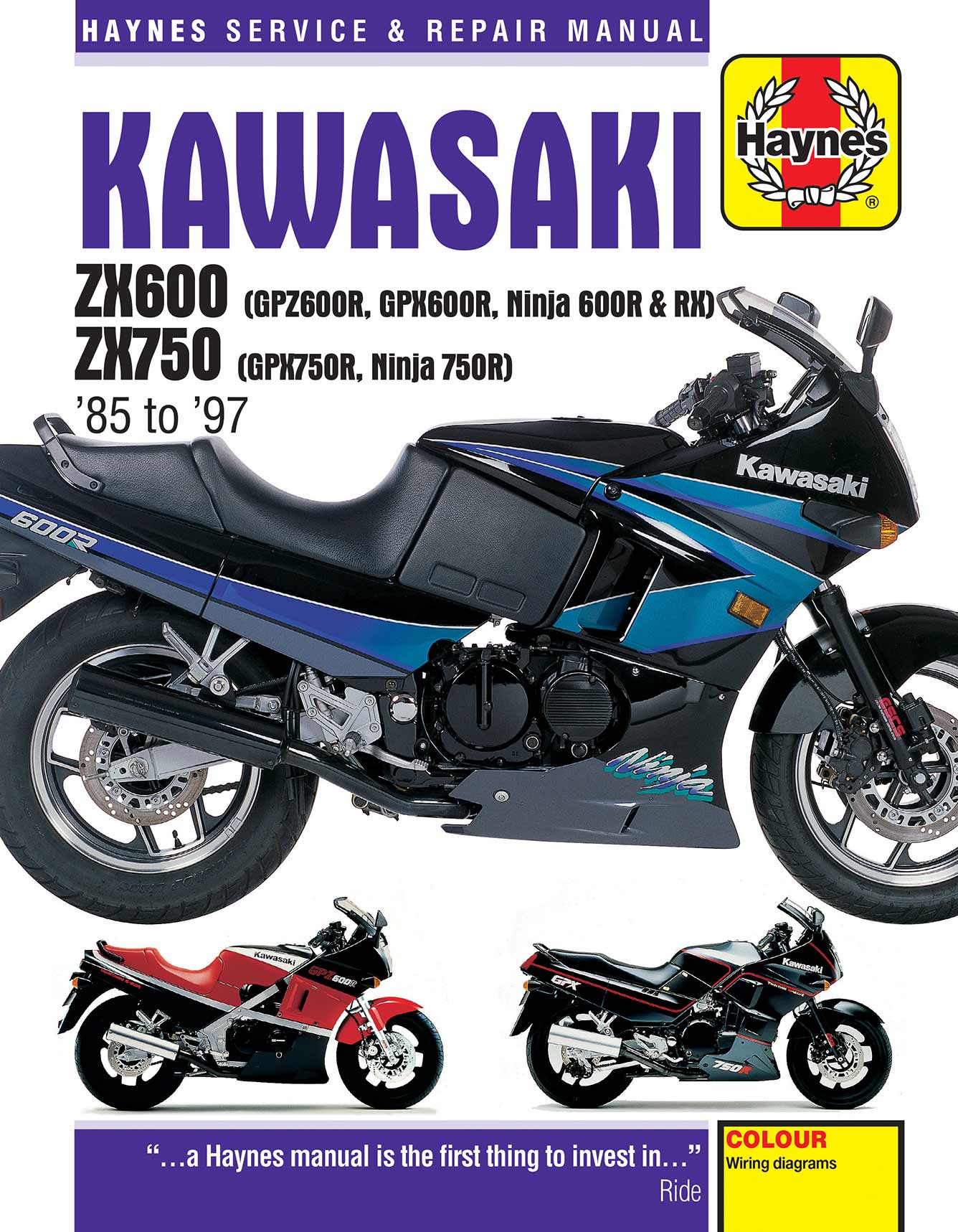 Kawasaki ZX600 (GPZ600R, GPX600R, Ninja 600R & RX) & ZX750 (GPX750R, Ninja 750R) Fours (1985-1997) Haynes Repair Manual