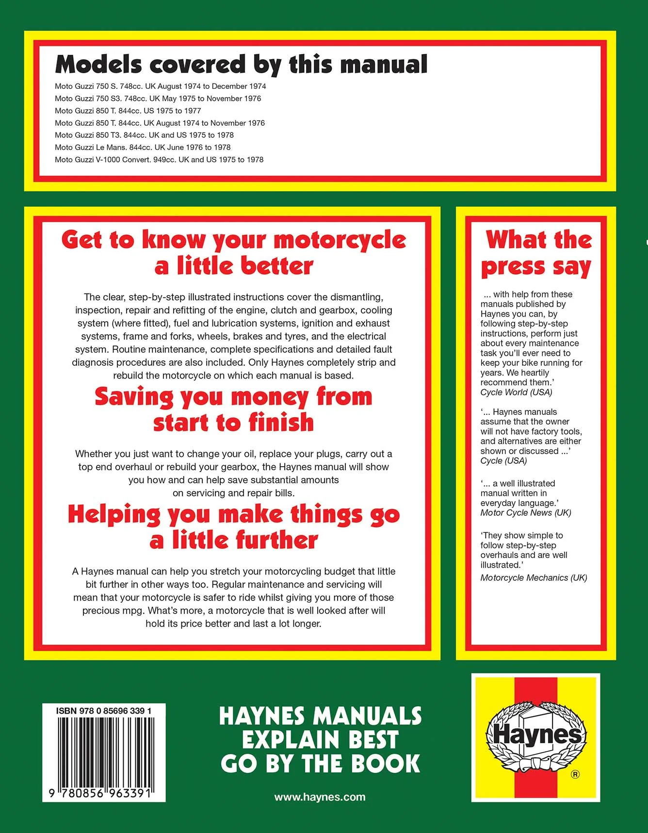 Moto Guzzi 750, 850 & 1000 V-Twins (1974-1978) Haynes Repair Manual - Image 2
