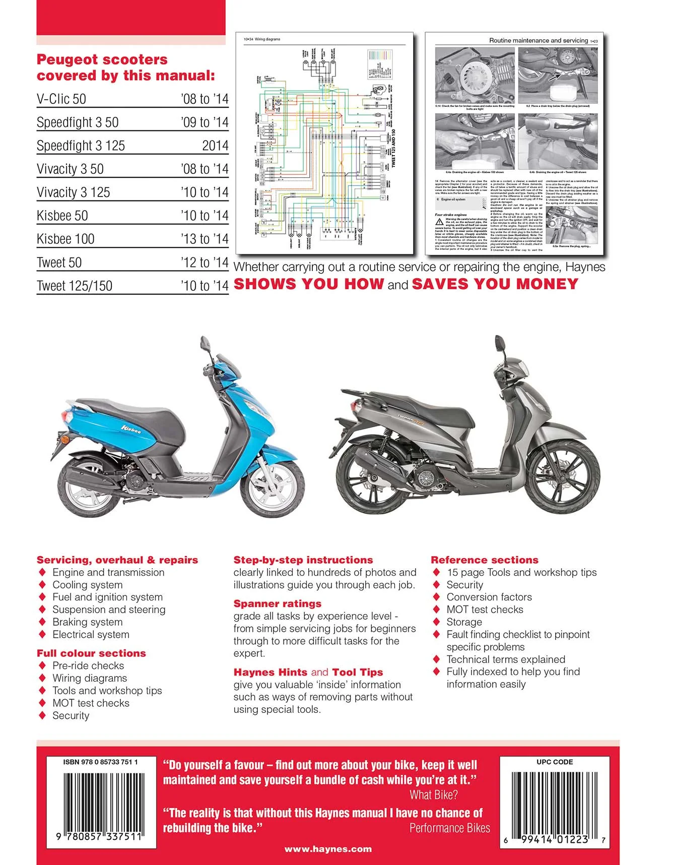 Peugeot V-Clic, Speedfight 3, Vivacity 3, Kisbee & Tweet (2008-2014) Haynes Repair Manual - Image 3