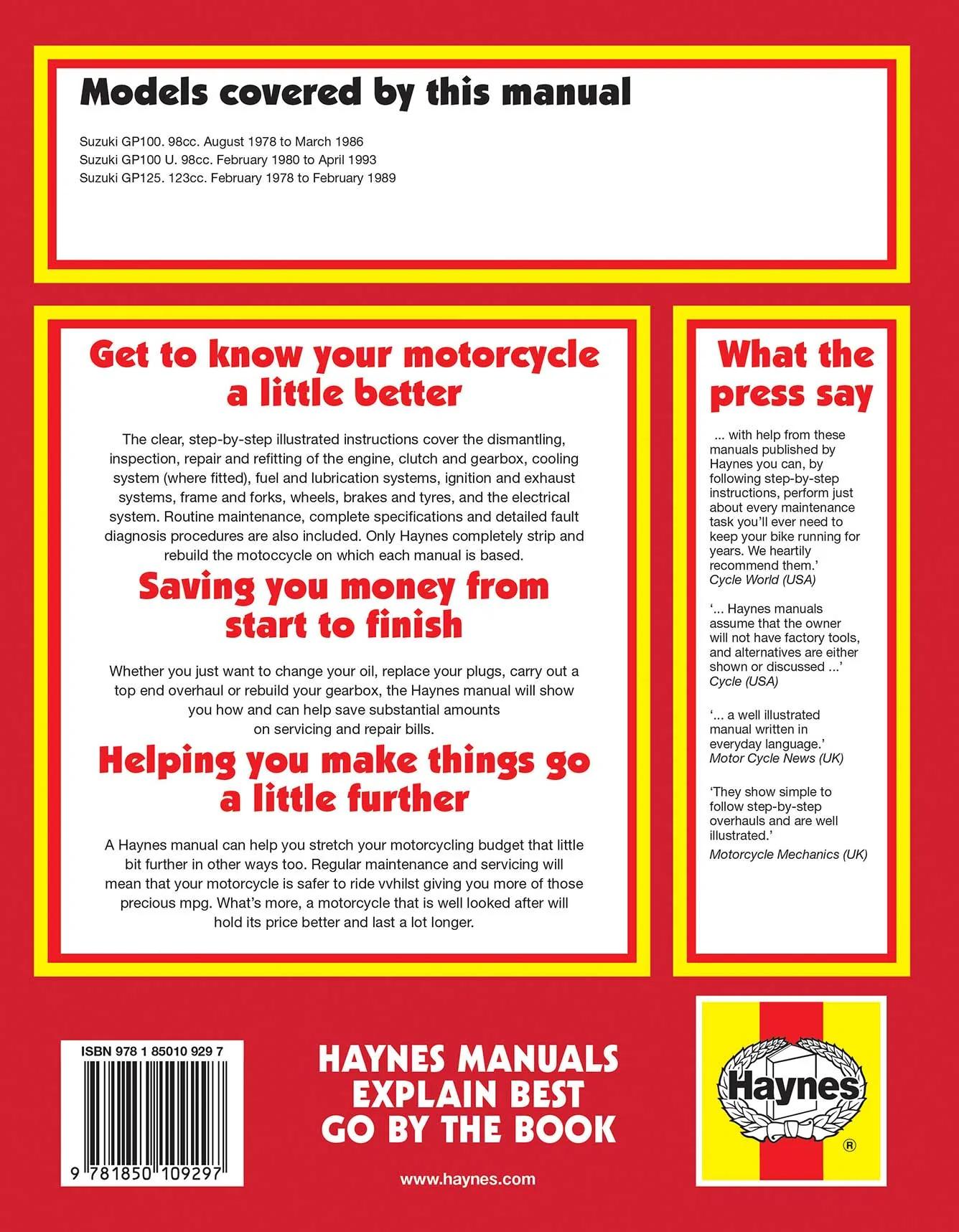Suzuki GP100 & 125 Singles (1978-1993) Haynes Repair Manual - Image 2