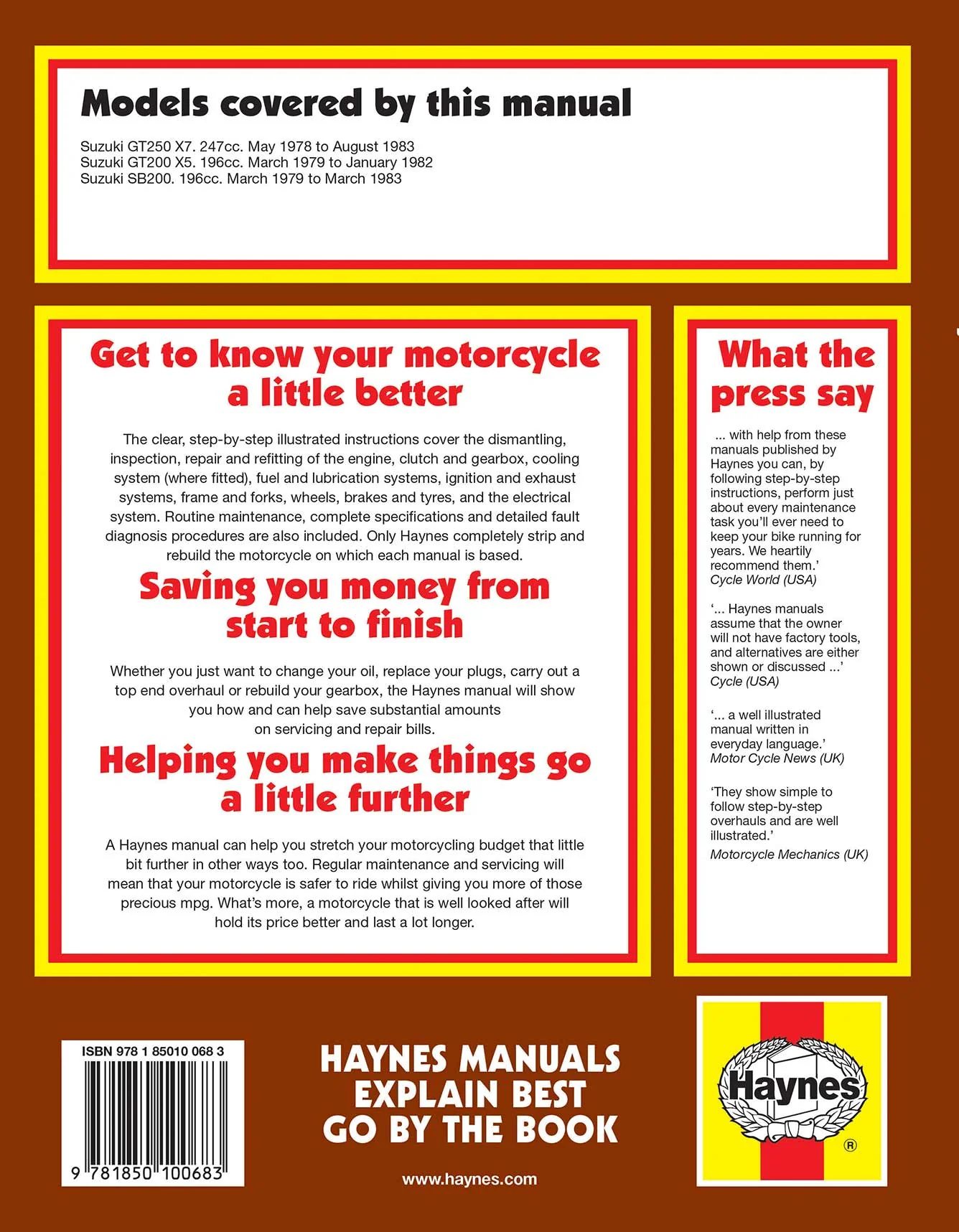 Suzuki GT250X7, GT200X5 & SB200 Twins (1978-1983) Haynes Repair Manual - Image 2