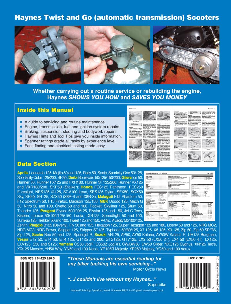 Twist & Go (automatic) 50 - 250cc Scooters Haynes Repair Manual - Image 6
