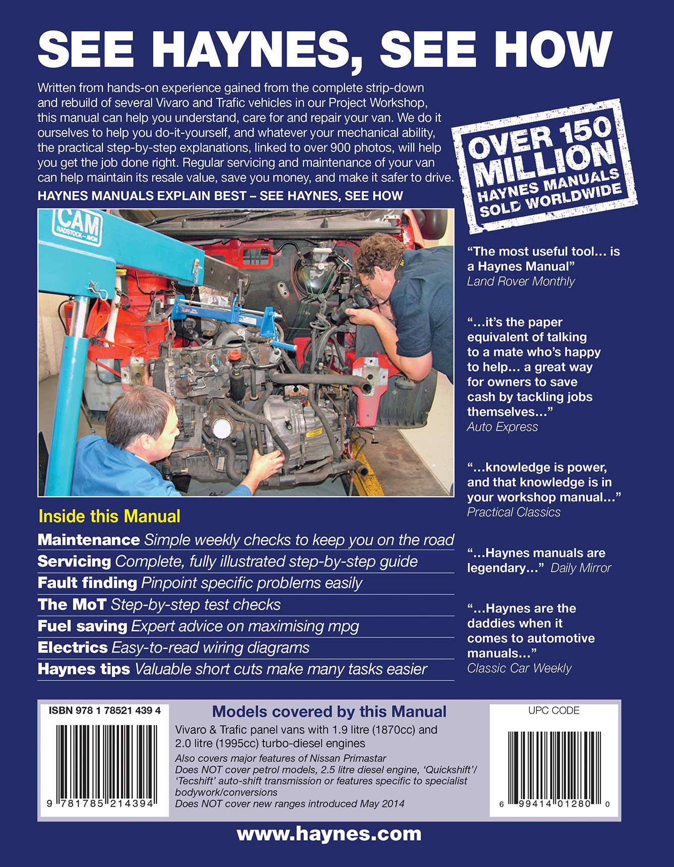Vauxhall/Opel Vivaro & Renault Trafic Diesel May 2001-Apr 2014 (Y to 14 reg) Haynes Repair Manual - Image 3