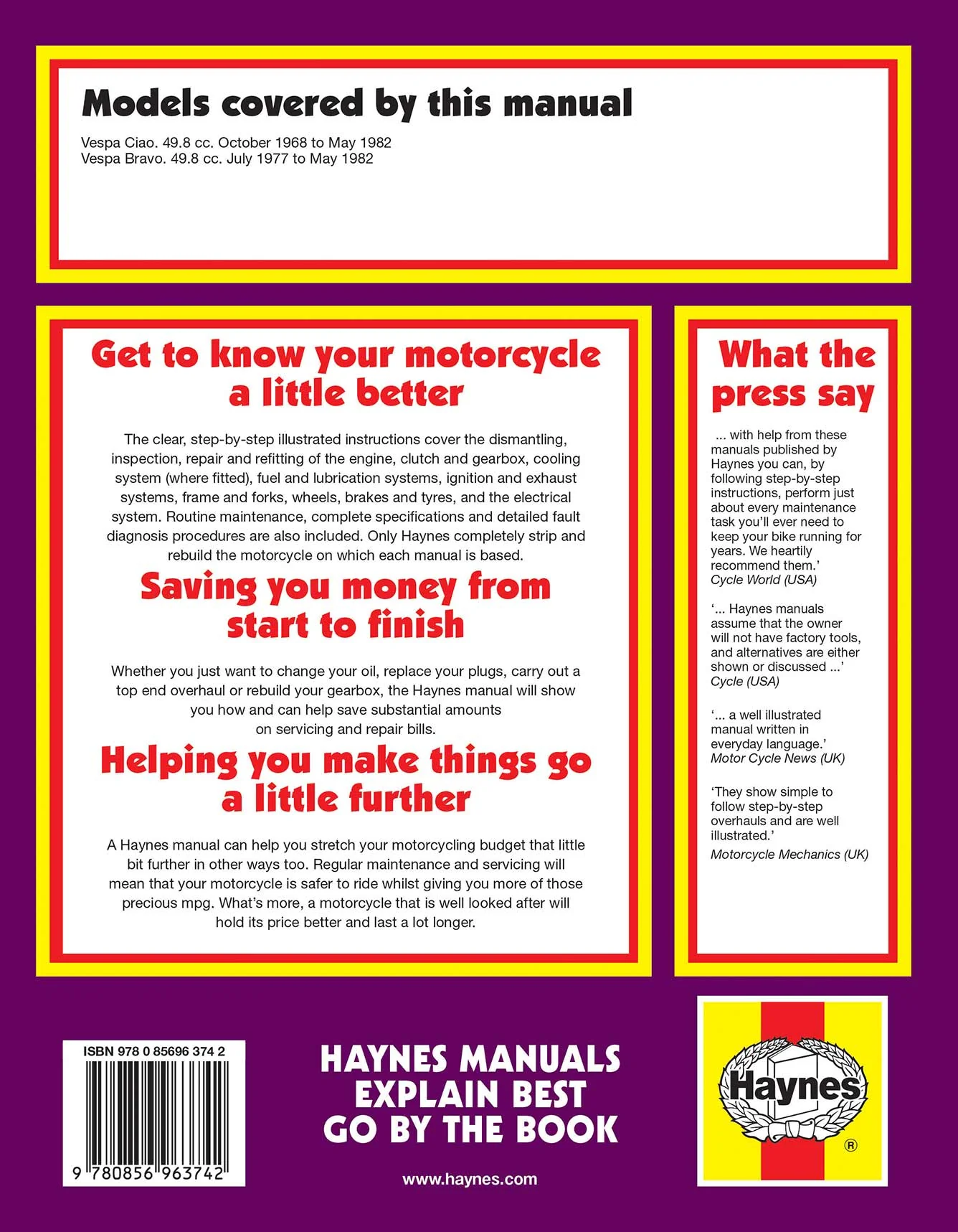 Vespa Ciao & Bravo (1968-1982) Haynes Repair Manual - Image 2