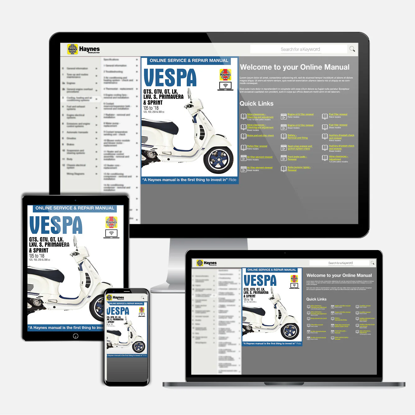 Vespa GTS, GTV, LX & S 125 to 300 (2005-2018) Haynes Repair Manual - Image 9