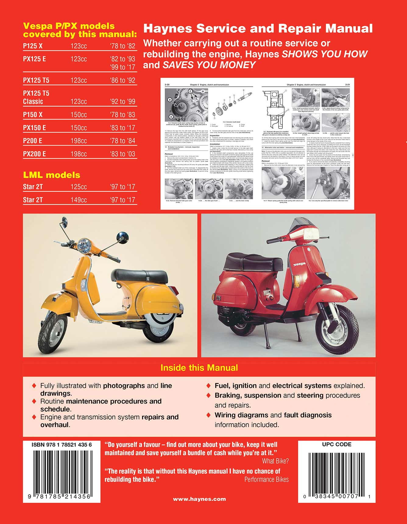 Vespa P/PX 125, 150 & 200 scooters (Inc. LML Star 2T) (1978-2017) Haynes Repair Manual - Image 2