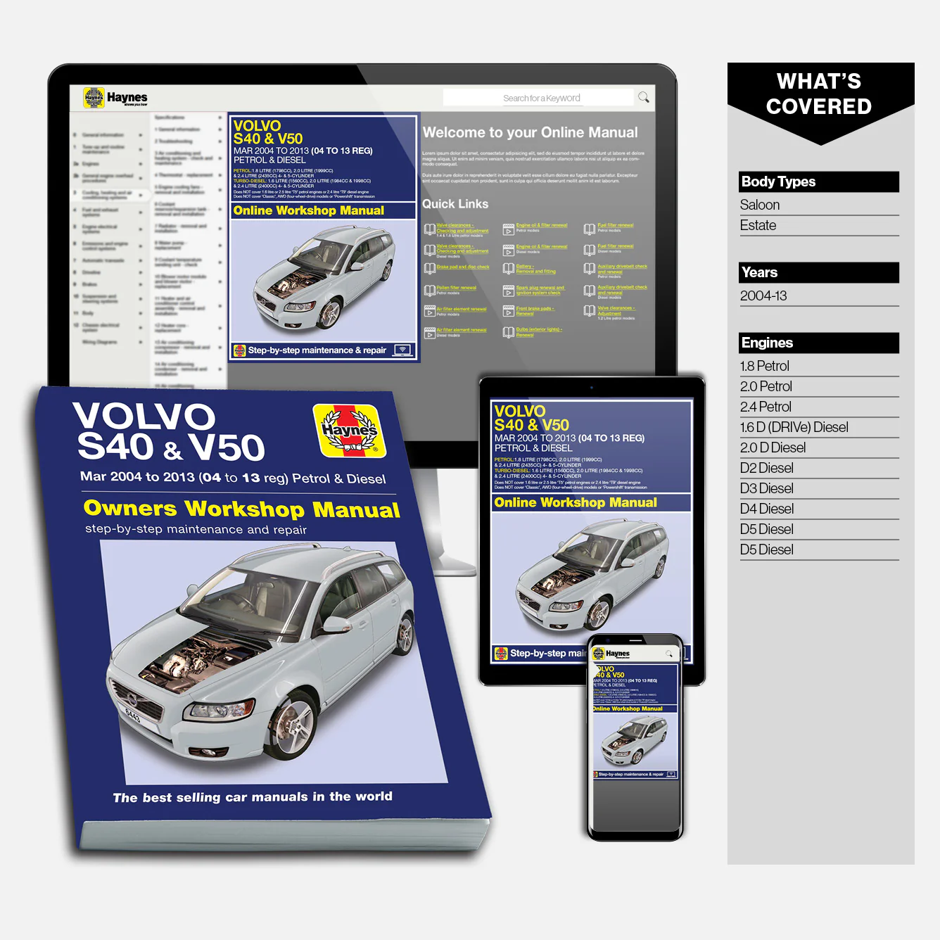 Volvo S40 & V50 Petrol & Diesel (Mar 2004-2013) Haynes Repair Manual