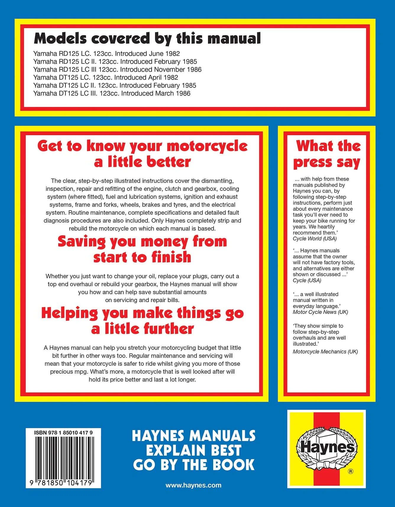 Yamaha RD & DT125LC (1982-1987) Haynes Repair Manual - Image 2