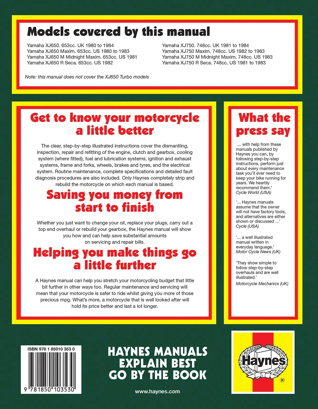 Yamaha XJ650 & 750 Fours (1980-1984) Haynes Repair Manual - Image 2