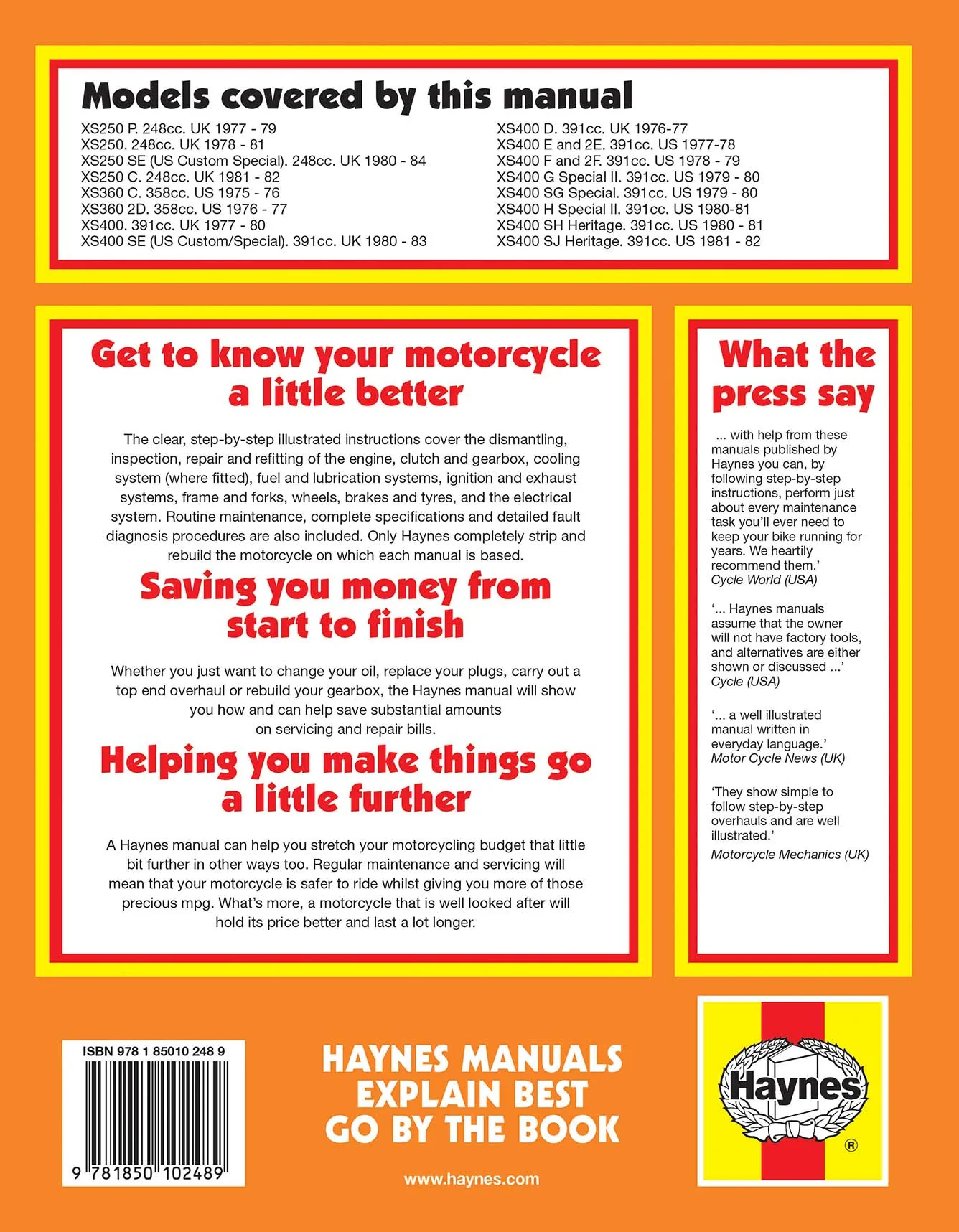 Yamaha XS250, 360 & 400 sohc Twins (1975-1984) Haynes Repair Manual - Image 2